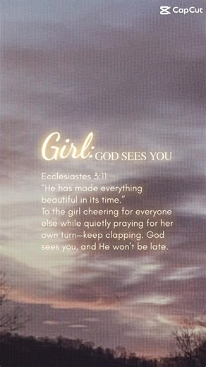 Ecclesiastes 3:11 has been on my heart: “He has made everything beautiful in its time.” This is for the woman who shows up for everyone else, then goes home and wonders if God skipped her name. Heaven has your file open—your timing is being perfected, not denied, and what feels like a delay is actually God protecting what He’s preparing. If this word is for you, type “MY TIME IS COMING” in the comments and tag a sister who needs the reminder #Ecclesiastes311 #jesuslovesyou #girlgodseesyou #trust