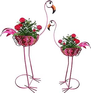 2 Pack Flamingo Planter-Metal Flamingo Garden Decor with Coir Basket-Adjustable Flamingo Garden Bird Planters for Outdoor Indoor Lawn,Yard,Porch,Patio, Garden Decorations