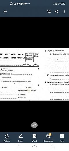 Std 7 Science Unit test question paper