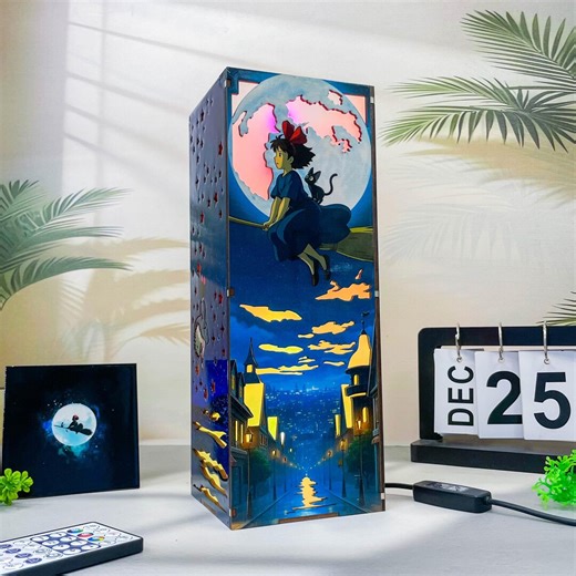 Kiki- Wooden Box Lamp, Handmade Night Sky LED Light, Fantasy Girl Lamp Decor, Blue Bedside Lamp, Custom RGB Led Table Decor, Gift for Her - Etsy