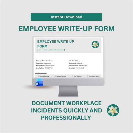 Employee Write-up Form | Editable HR Template Word | US Letter Size (instant Download) - Etsy