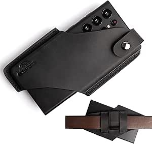 Topstache Leather Belt Phone Pouch for Galaxy S25/S24 Ultra & Plus - Belt Clip & Loop Cell Phone Holster for iPhone 17/16 Pro Max & Plus - Magnetic Closure Leather Case Holder, L,Black