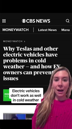 2K views · 71 reactions | As cold weather sweeps across the U.S., some electric vehicle owners are learning a bitter truth: Low temperatures can stop the cars dead in their icy tracks. Here's why. https://cbsn.ws/3SopOYe | CBS News | Facebook