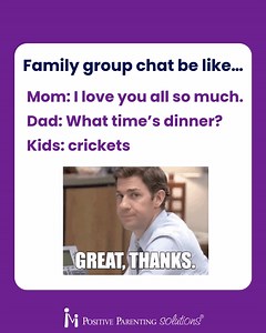 41K views · 19 reactions | Family group chats: 90 percent Mom, 9 percent Dad, 1 percent accidental emoji from a kid. | Positive Parenting Solutions | Facebook