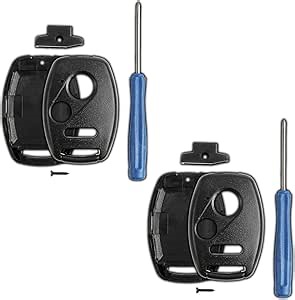 2x KeylessOption Key Fob Case Replacement for 2002 2003 2004 2005 2006 2007 2008 2009 2010 2011 2012 2013 2014 2015 2016 2017 Honda Remote Shell Kit, 3-Button No Chip Slot Holder, No Cutting Necessary