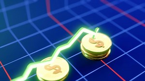 Download Rising USD Currency Animation, 3D Gold Coin Drops with Dynamic Graph Growth for free