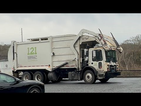 121 Disposal Mack MRU EZ pack Hercules front loader garbage truck slamming dumpsters