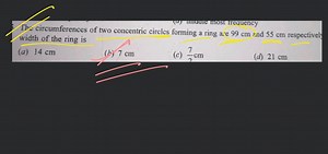 The circumferences of two concentric circles forming a ring are... | Filo