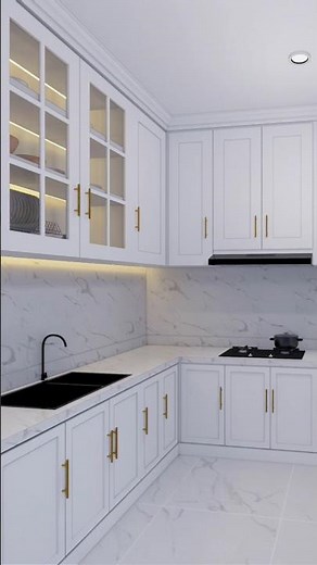 3.Desain Kitchen Set Minimalis Modern - White Marmer #sketchup #enscape #interiordesign #kitchen