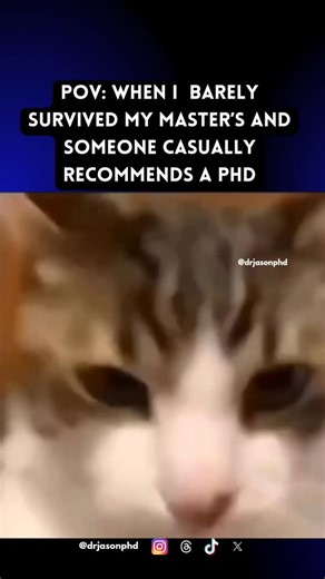 Thesis & PhD Coach | Writing Service on Instagram: "When someone says ‘PhD?’ and you’re still recovering from your master’s… 👀 Someone hold me 😩💀 Repost if you can relate! Follow @drjasonphd for undergrad, masters & PhD tips, guides, and related content. DM or shoot me an email to get help with your research proposal, thesis, and dissertation writing. . . . #phdstruggles #masterslife #thesispain #gradschoolproblems #academiclife"