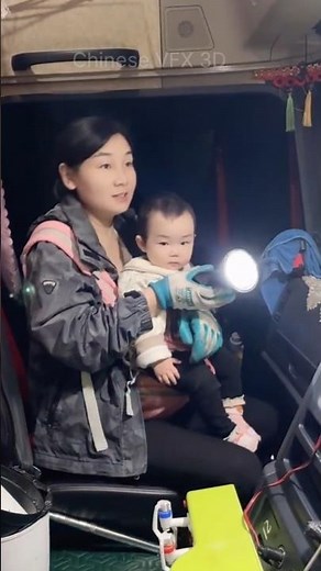 beautiful great couple truck driving with baby. loading and unloading very hard working. #truck