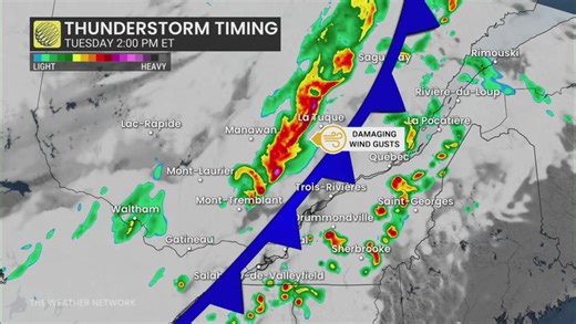 Severe thunderstorm risk develops in Quebec Tuesday