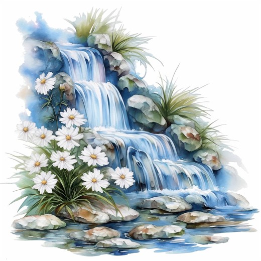 15 Waterfall Glow Clipart Set, Floral Spring Illustrations, Printable Watercolor Clipart, High Quality JPG, Digital Download, Commercial Use - Etsy