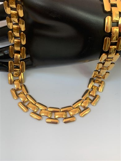 Trifari Vintage Gold Tone Choker. Wonderful Statement Piece! Designer Jewelry! Geometric Panther Link! - Etsy