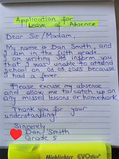 Application for Leave of absence #leaveapplication #absencenote #studentguide #school #letterformat