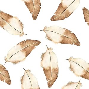 Brown/White Peel and Stick Wallpaper Feather Wallpaper 17.5"×160" Feather Pattern Removable Wallpaper for Bedroom Nursery Cute Wallpaper Self Adhesive Contact Paper for Cabinets Kids Room