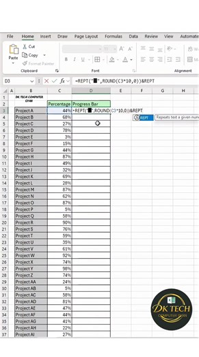 How to make Inline Progress Bars in Excel🚀💯 #Excel #fblifestyle #short #computer #education | DK TECH Computer GYAN
