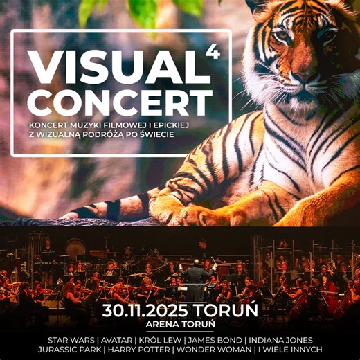 Już 30.11.2025 zapraszamy do Areny TORUŃ na 🌍VISUAL CONCERT 🦩🪼🐢Koncert muzyki filmowej i epickiej z wizualną podróżą po świecie fauny, flory, niezwykłych krajobrazów, różnorodnych kultur i architektury.⛩🏔🗺🎞 🎬🎼 W symfonicznym brzmieniu w nowym repertuarze usłyszymy utwory m.in. z takich filmów jak: Avatar, Star Wars, Harry Potter, Jurassic Park, James Bond, Król Lew, Thor, X-Men, Indiana Jones, Wonder Woman czy utwory muzyki epickiej znanej na całym świecie wytwórni Two Steps from Hell. 