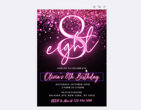 Editable Girl Glitter Birthday Invite 11th Birthday Invitation Template Girl Pink Invitation Neon Invitation Eleven Birthday Canva Template - Etsy
