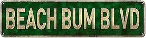 Tin Sign Beach Bum Blvd, Rustic Lake Beach House Cottage Cabin Cave Metal Sign Décor 4" x 16"