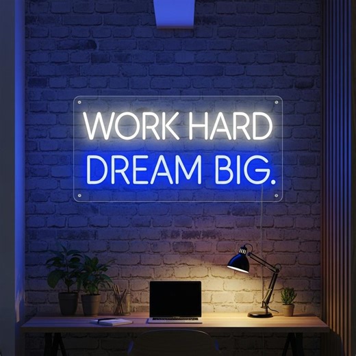 Work Hard Dream Big Neon Sign Home Office Study Room Decor - Etsy
