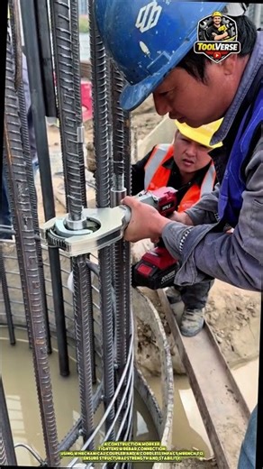 Construction Worker Tightening Rebar Connection Using Mechanical Coupler #construction #rebar