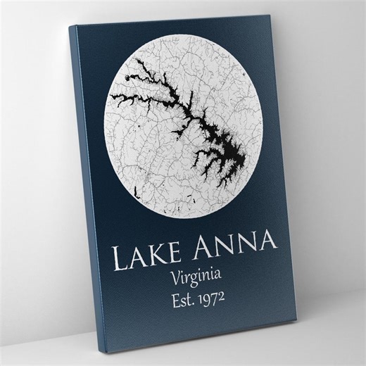 Lake Anna Map Art: Virginia Canvas Print, Minimalist Home Decor - Etsy