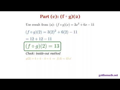 Functions Composition | (f∘g)(x), (g∘f)(x), (f∘g)(2), (f∘f)(x) | Get The Math