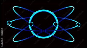 Animation of moving particles in orbit of atom. Design. Simple animation with moving electrons around atom. Trajectory of electrons around atom on black background Stock Video