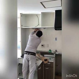 茨木市 リフォーム ブロックキッチン 組み付け