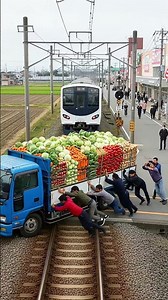 Train Stops Just in Time Near a Truck Stuck on the Tracks