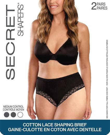 SECRET SHAPERS® Cotton and Lace Shaping Brief 2 Pairs, Sizes:  M to XL - Walmart.ca