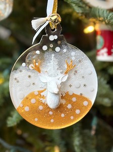 Resin Deer Head Christmas Ornament, Winter Scene, Handmade - Etsy