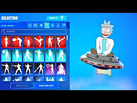 RICK SANCHEZ SKIN Showcase with All Fortnite Dances & Emotes! (Chapter 2 - Season 7 Tier 100 Skin)