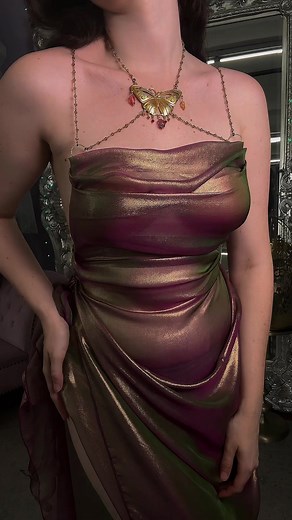 Liquid Whimsigoth Silk Dress with Magenta and Emerald Accents