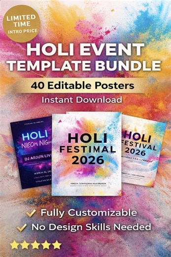 Holi Event Poster Templates | Editable Festival Flyers (instant Download) - Etsy