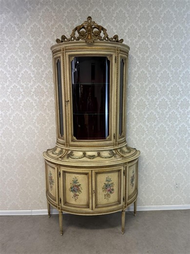 Antique Venetian Display Cabinet, Hand Painted Italian Vitrine, Decorated Curio Cabinet With Glass Shelves - Etsy