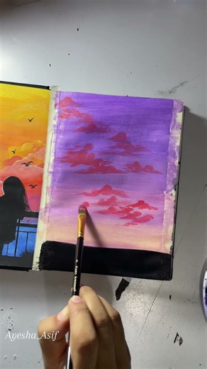 Aurora evening sky ✨ Easy Acrylic Painting for beginners💜#paintingideas #acrylicpainting #viral