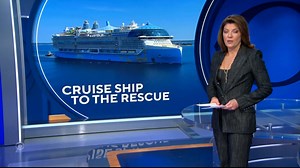 The crew of the world’s largest cruise ship, the Icon of the Seas, rescued 14 people stranded at sea for eight days after seeing them waving a large white flag from their small boat adrift in the ocean. | CBS Evening News