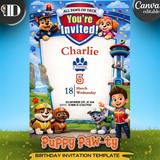 Paw Patrol Birthday Invitation Template, Editable Puppy Party Invite (digital Download) - Etsy