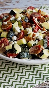 Raw Zucchini Salad with Bacon, Tomato, and Feta > Recipe in the comments (Facebook) or my link in bio (Instagram). 🥓 I’ve seen quite a few people converted to raw zucchini lovers with this amazingly flavorful salad. And it doesn’t get as wilty as lots of other salads for Summer. Low-carb, Keto, gluten-free. . #zucchinirecipes #zucchinisalad #rawzucchinisalad #rawzucchini #lowcarbrecipes #ketorecipes #glutenfreerecipes #bacon #tomato #feta #zucchiniraw #bestzucchinirecipes | Kalyn's Kitchen