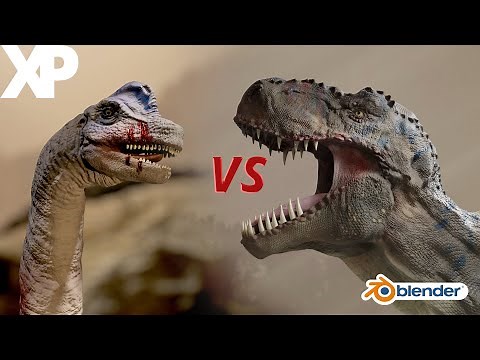 T-Rex vs Brachiosaurus (Blender Animation)