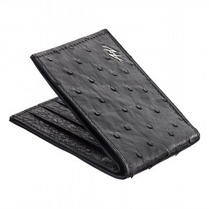 Handmade Ostrich Leather Wallet – Minimalist Look - Raven Color
