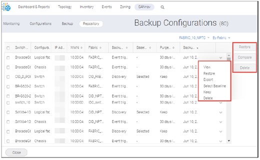 Connectrix Brocade B-Series SANnav: Switch configuration backup and restore