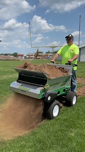 Spread Sand, Compost or Topsoil up to 1/2 inch thick with the 410SP. Carry heavy loads, without the need to pass a second time! PC: Crappy Lawn Care -Appleton, WI #compost #topdresser #topdressing #sand #topdress #lawnlevel #compostspreader #spreader #turf #sandspreader #lawnrenovation #sandspreading #organiclawncare #sportsturfmanagement #sportsfields | Earth & Turf Products