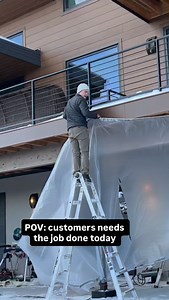 Some context: we install a Underdeck drainage system, it installs under any existing deck. What’s great is that we can work in pretty much any weather conditions, aside from wind! What we’re doing here is dropping plastic as a perimeter to create a more comfortable working environment under the deck. We then set up a propane heater to make it comfortable! We get jobs done! | Amazing Underdeck