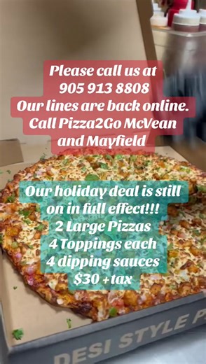 Pizza2Go is waiting to serve you the best pizzas. #pizza2go #bramptoneats #holidaydeal #pizzatime #christmasspecials