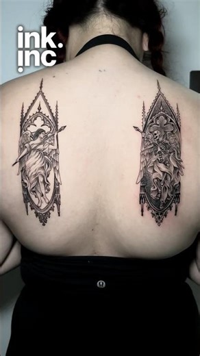 🪽 Angel & Death Back Tattoo | Gothic Black & Grey Design