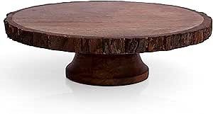 Wooden Cake Dessert Display Stand Cupcake Holder Snack Serving Dish Food Tray Platter Pedestal Cheese Board For Table, Birthday Wedding Parties, Rustic Farmhouse With Natural Bark Edges, 12 Inch Round