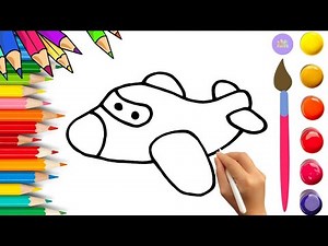 How To Draw cute Airplane Drawing, Painting & Coloring For Kids and Toddlers_🌈🎨